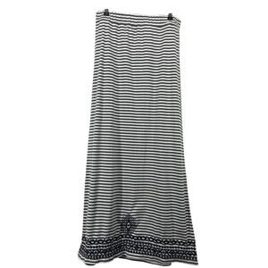 THML Size Medium Embroidered Maxi Skirt Boho Side Slits Striped Gray White